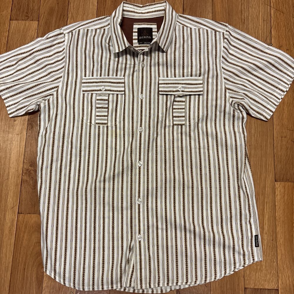 PrAna Button Up Shirt Mens Large Geometric Southwestern‎ Organic Cotton